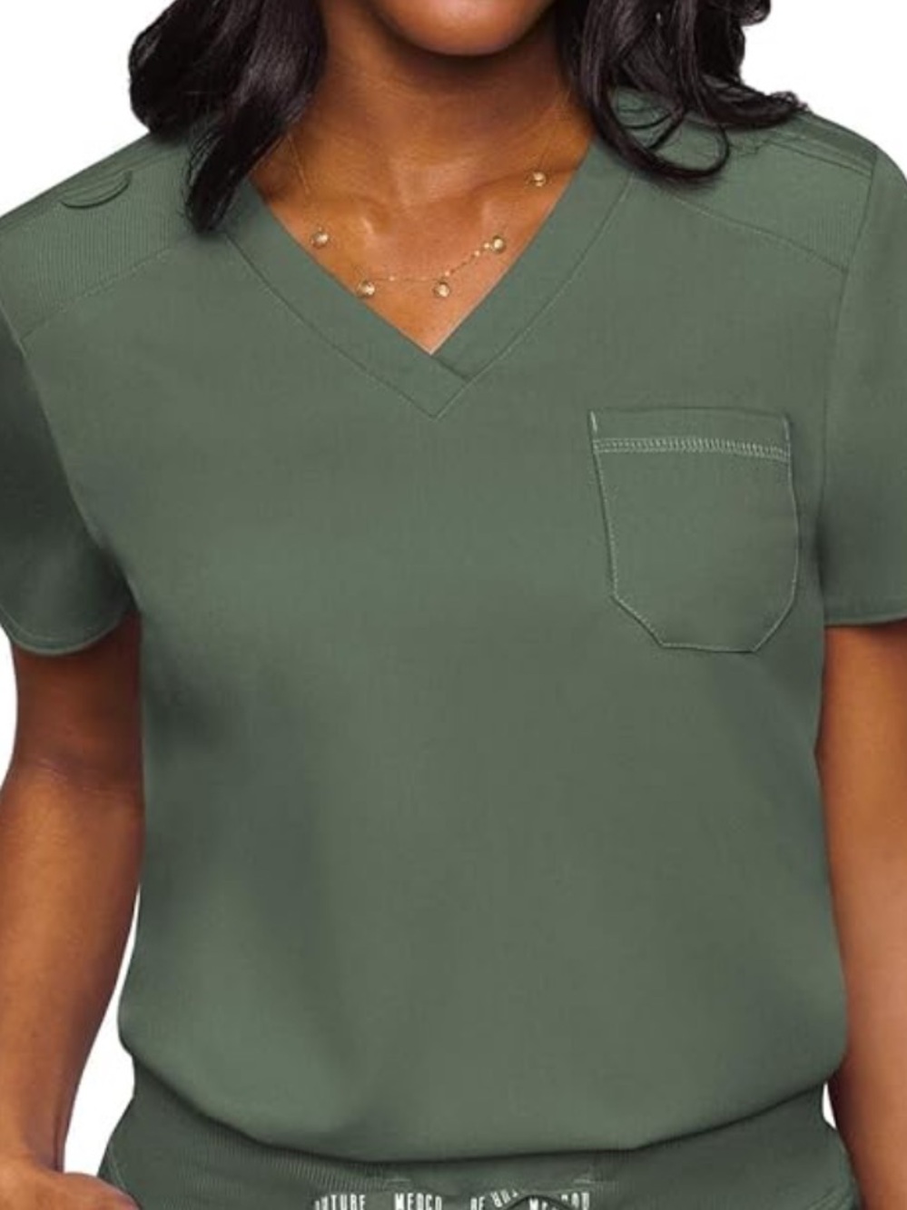 Med Couture Short Sleeve V-Neck Scrub Top in Olive Green - EUC